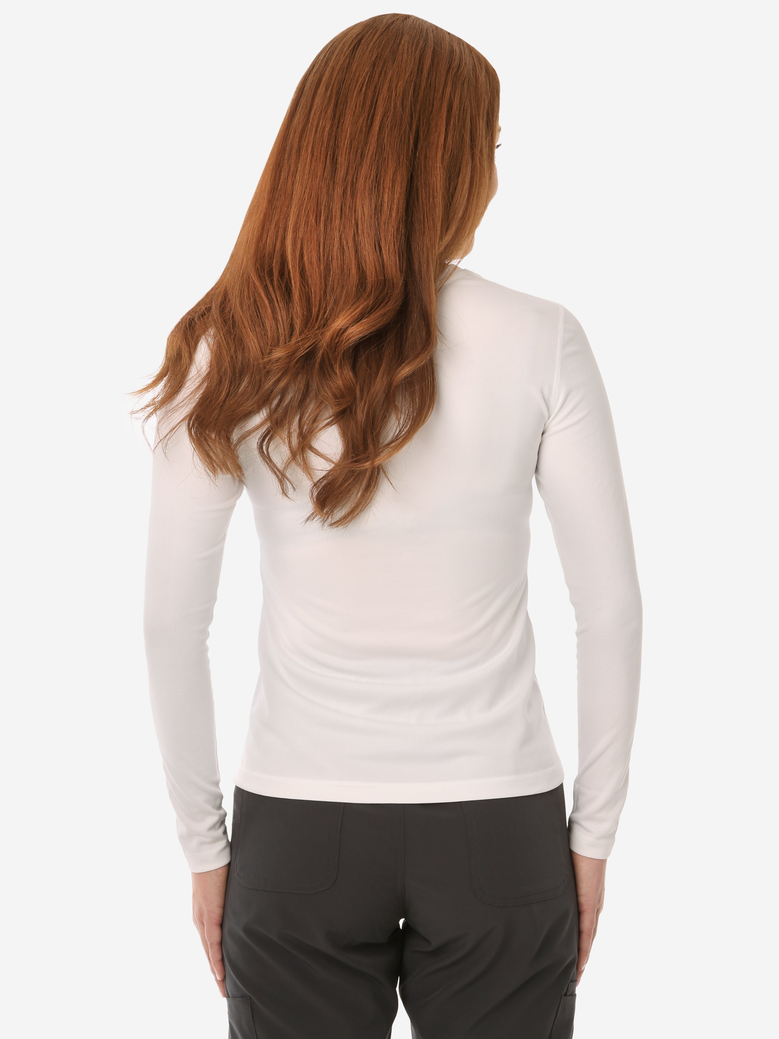 TiScrubs Women&#39;s White Long-Sleeve Mesh Underscrub Top Only Back