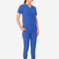 TiScrubs Women's Stretch Royal Blue One-Pocket Scrub Top Untucked with Joggers Front View Full Body