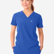 TiScrubs Women's Stretch Royal Blue One-Pocket Scrub Top Untucked Front View Top Only