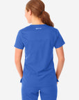 TiScrubs Women's Stretch Royal Blue One-Pocket Scrub Top Untucked Back View Top Only