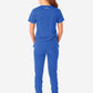 TiScrubs Women's Stretch Royal Blue One-Pocket Scrub Top Untucked with Joggers Back View Full Body