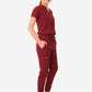 TiScrubs Bold Burgundy Women's Stretch Perfect Jogger Pants and One-Pocket Tuckable Top Side View Full Body