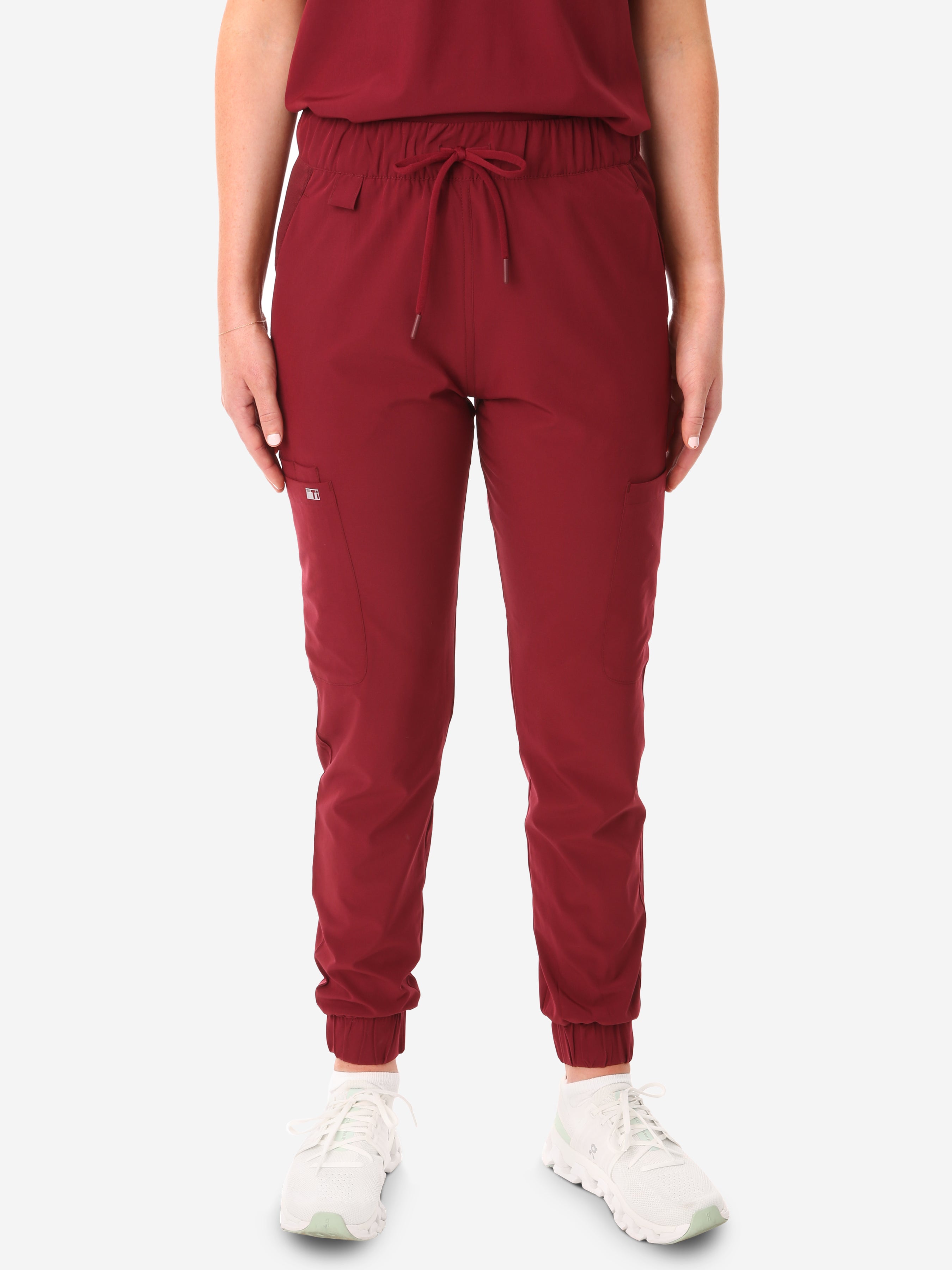 TiScrubs Bold Burgundy Women's Stretch Perfect Jogger Pants Front View Pants Only