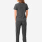 Women's Stash-Pocket Scrub Top Charcoal Gray with 9-Pocket Scrub Pants Back View
