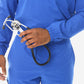 Men's Long Sleeve Scrub Top with Two Chest Pockets Royal Blue Closeup of Elastic Arm Wrist Cuff