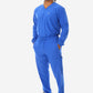 Men's Long Sleeve Scrub Top with Two Chest Pockets Royal Blue Full Body Front View with 9-Pocket Pants
