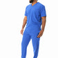 Men's Five-Pocket Scrub Top Royal Blue with 9-Pocket Pants Side View