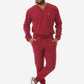Men's Long Sleeve Scrub Top with Two Chest Pockets Bold Burgundy Full Body Front View with Joggers Scrub Pants