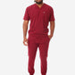 Men's Five-Pocket Scrub Top Bold Burgundy with Joggers Front View