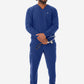 Men's Long Sleeve Scrub Top with Two Chest Pockets Navy Blue Full Body Front View