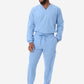 Men's Long Sleeve Scrub Top with Two Chest Pockets Ceil Blue Full Body Front View with 9-Pocket Pants