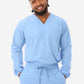 Men's Long Sleeve Scrub Top with Two Chest Pockets Ceil Blue Top Only Front View