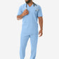 Men's Five-Pocket Scrub Top Ceil Blue with 9-Pocket Pants Front View