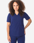 Women's Four-Pocket Scrub Top Navy Blue Top Only Front View
