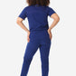 Women's Four-Pocket Scrub Top Navy Blue Full Body Back  View with 9-Pocket Pants