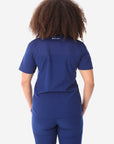 Women's Four-Pocket Scrub Top Navy Blue Top Only Back View