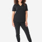 Women's Four-Pocket Scrub Top Real Black Top Full Body Front View with Joggers