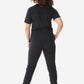 Women's Four-Pocket Scrub Top Real Black Top Full Body Back View with Joggers