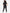 Women's Four-Pocket Scrub Top Real Black Top Full Body Back View with Joggers