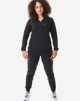 Women's Real Black Long-Sleeve Scrub Untucked Full Body Front View with Perfect Joggers