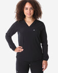 Women's Real Black Long-Sleeve Scrub Top Only Front View
