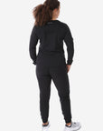 Women's Real Black Long-Sleeve Scrub Untucked Full Body Back View with Perfect Joggers