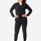 Women's Real Black Long-Sleeve Scrub Tucked Full Body Front View with Perfect Joggers