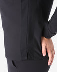 Women's Real Black Long-Sleeve Scrub Untucked Closeup of Mesh Side Seam and Elastic Wrist Cuff