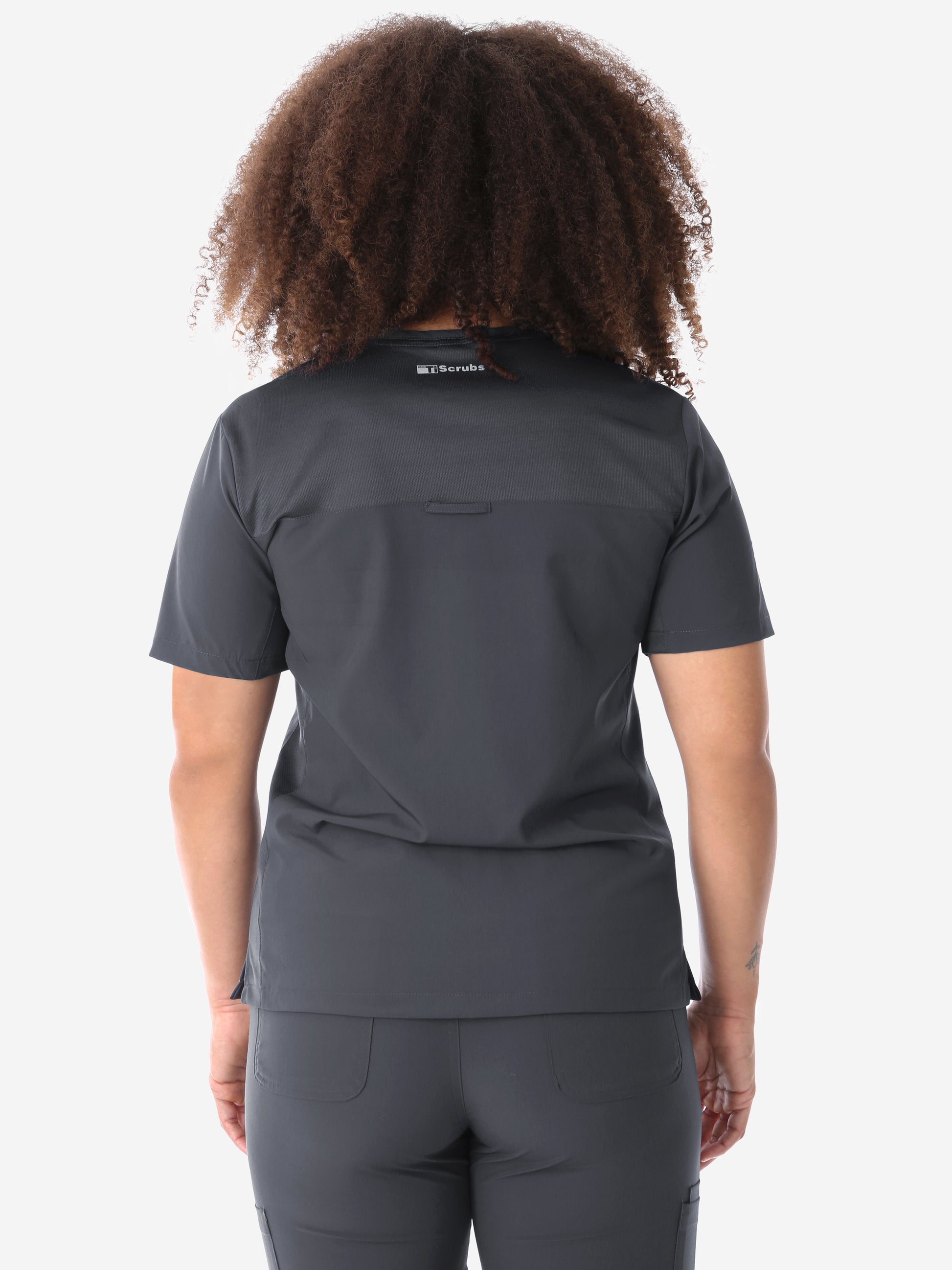 Women's Four-Pocket Scrub Top Charcoal Top Only Back View