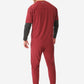 TiScrubs Stretch Men's Bold Burgundy Stretch Jogger Scrub Pants and Double-Pocket Top Untucked Long Sleeve Black Underscrub and Scrub Cap Full Body Back