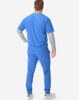 TiScrubs Titanium Gray Men's Mesh Long-Sleeve Underscrub Top Full Body Back with Royal Blue Scrubs