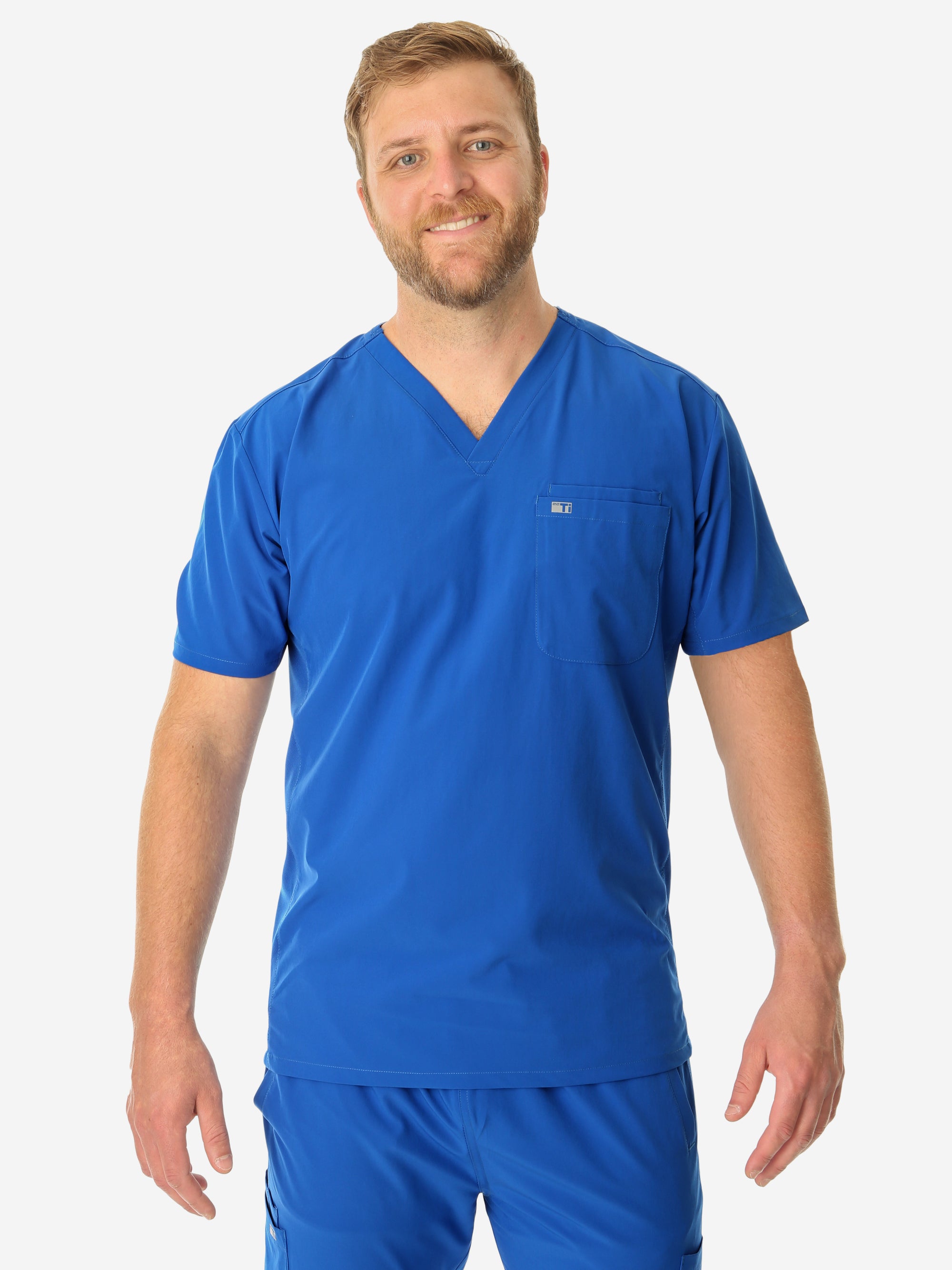 Men's Double-Pocket Scrub Top Royal Blue Front