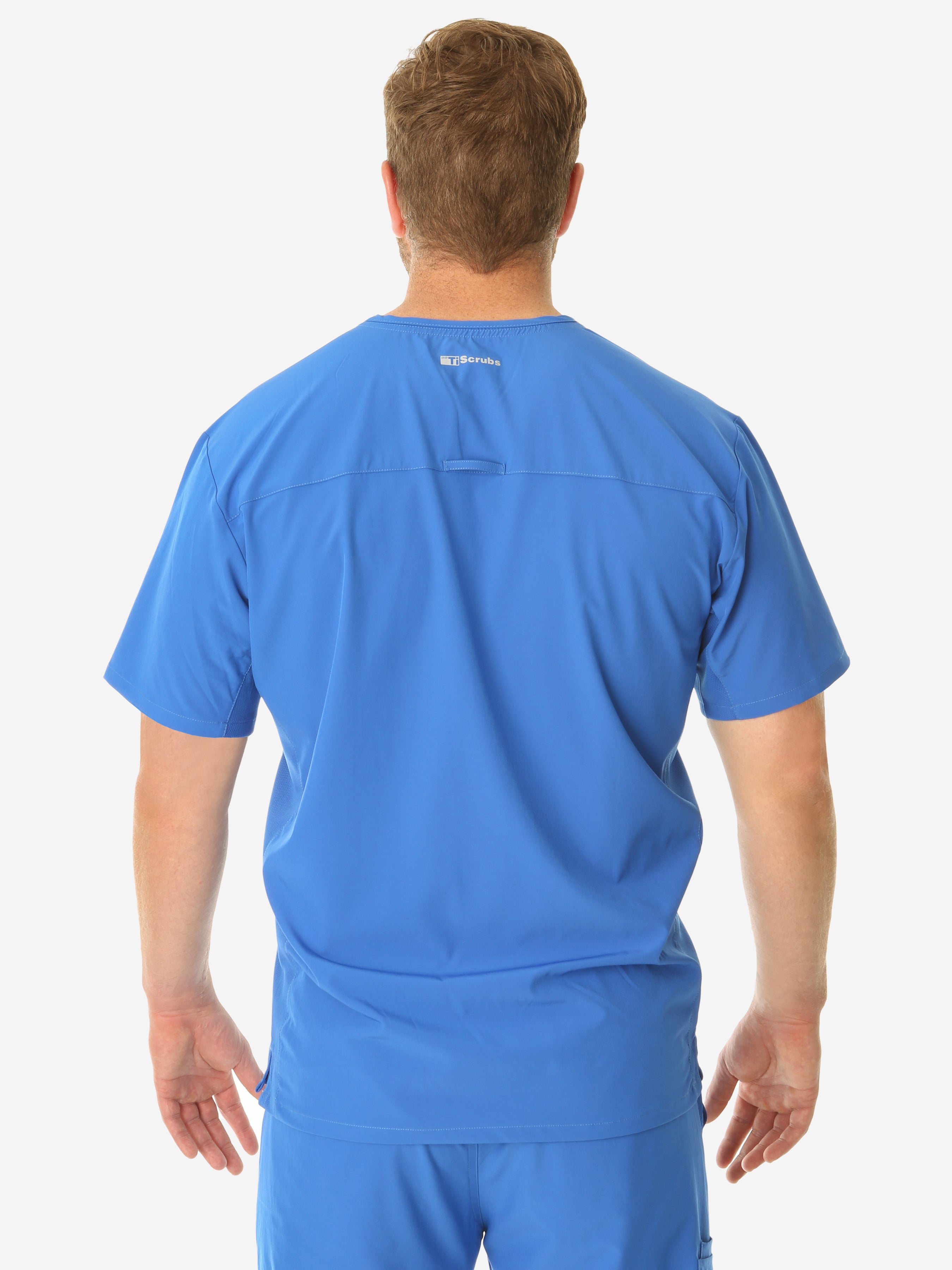 TiScrubs Men's Stretch Royal Blue Double-Pocket Scrub Top Only Front 