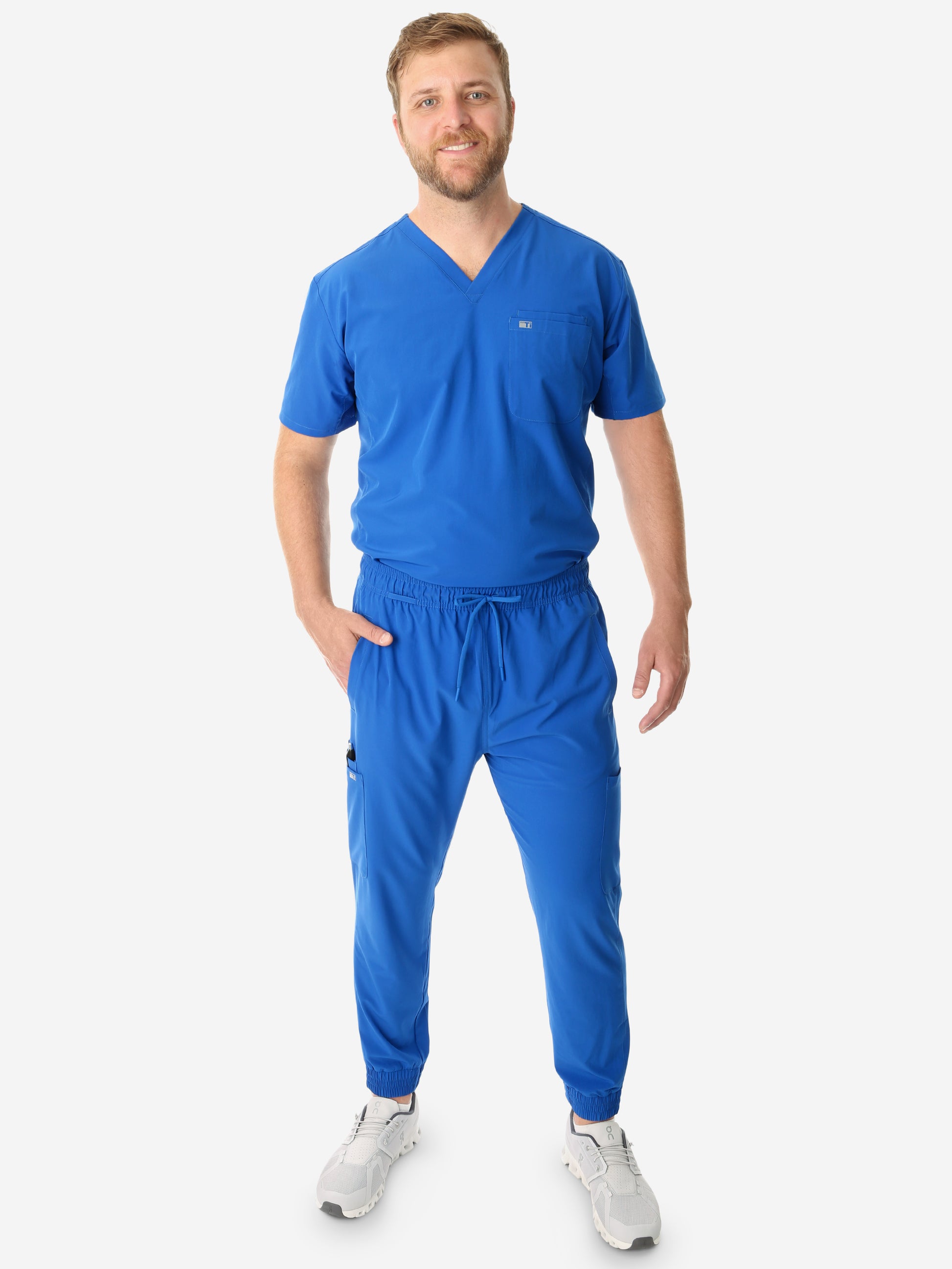Men's Perfect Jogger Scrub Pants Royal Blue with Double-Pocket Top Front