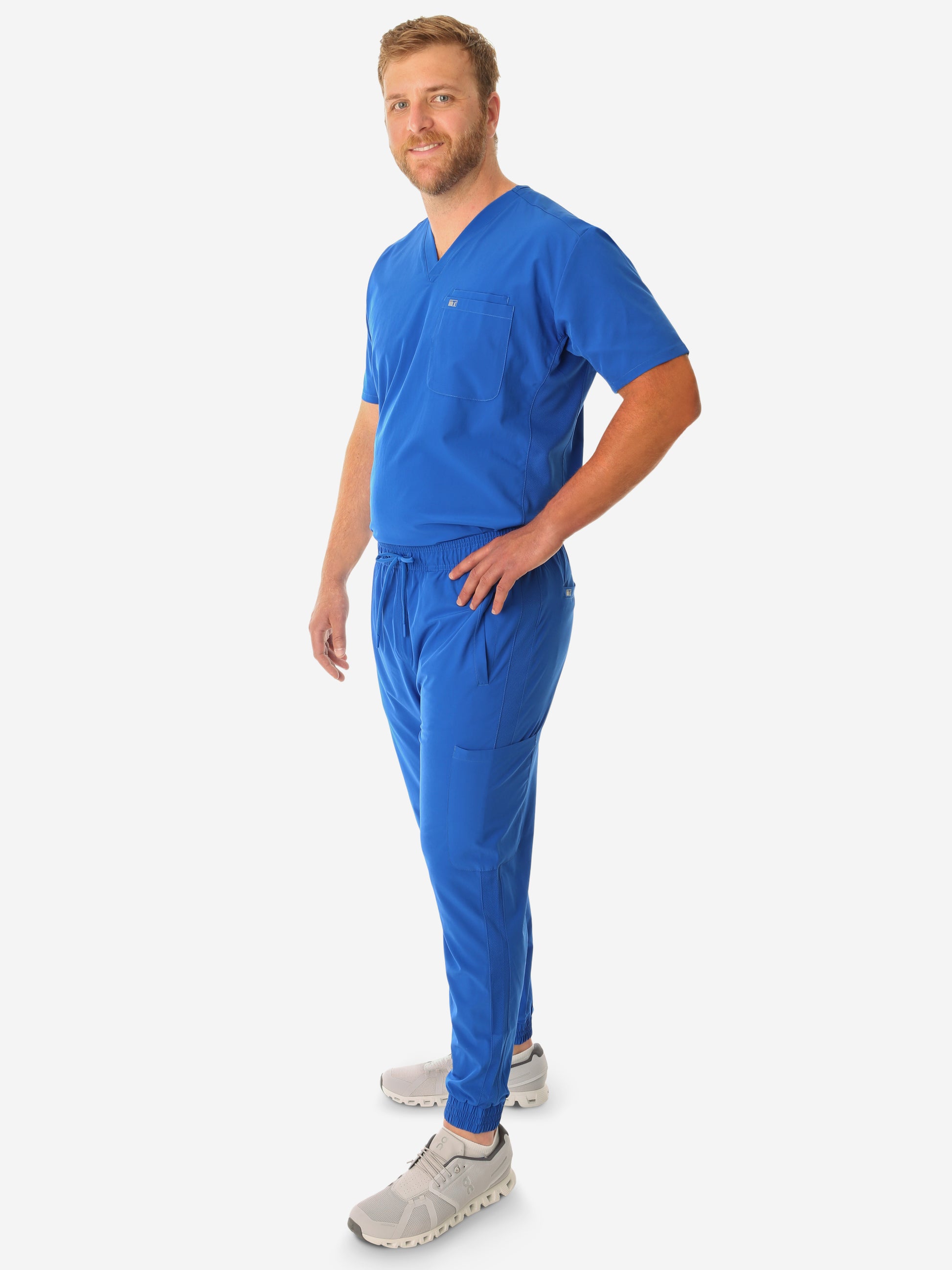 Men's Perfect Jogger Scrub Pants Royal Blue with Double-Pocket Top Side