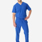 Men's Royal Blue 9-Pocket Scrub Pants with Double-Pocket Scrub Top Front View