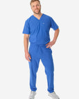 TiScrubs Royal Blue Men's 9-Pocket Scrub Pants and Double Pocket Top Front Full Body
