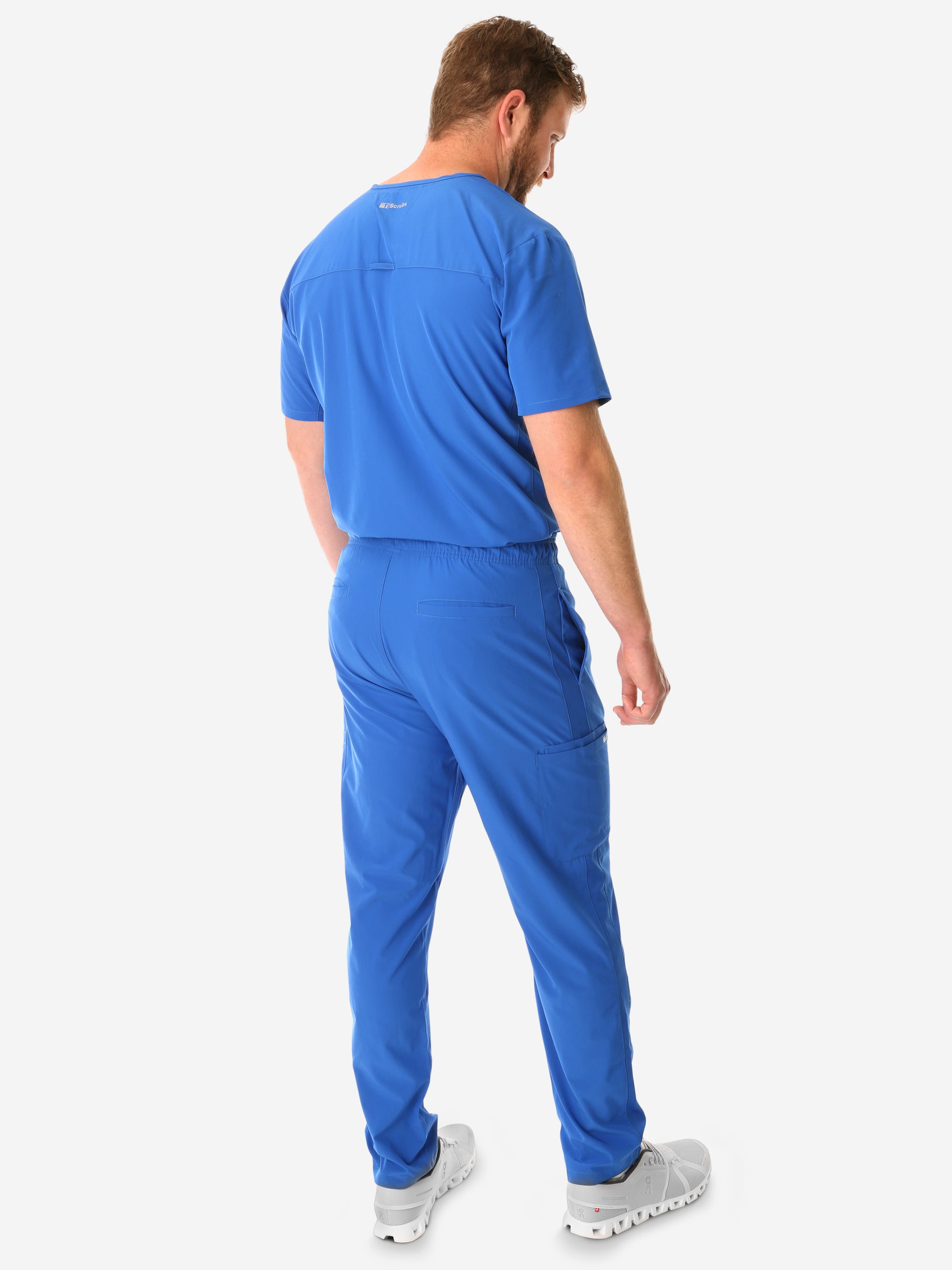 TiScrubs Royal Blue Men&#39;s 9-Pocket Scrub Pants and Double Pocket Top Back Full Body