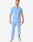 TiScrubs Ceil Blue Men's 9-Pocket Scrub Pants and Double Pocket Top Front Full Body