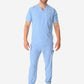 Men's 9-Pocket Scrub Pants Ceil Blue with Double-Pocket Scrub Top Front