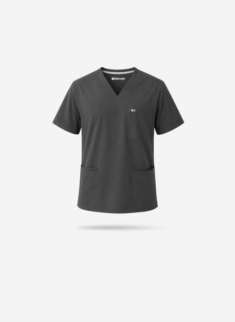 Men's Five-Pocket Scrub Top Charcoal Gray Floating Image