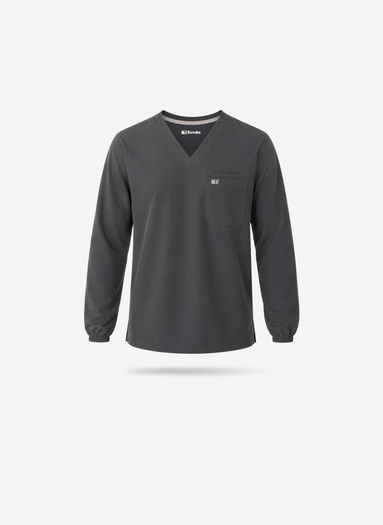 Men's Long-Sleeve Scrub Top Charcoal Gray Floating Image