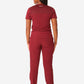 TiScrubs Women's Stretch Bold Burgundy One-Pocket Tuckable Scrub Top and 9-Pocket Pants Untucked  Full Body Back