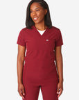 TiScrubs Women's Stretch Bold Burgundy One-Pocket Tuckable Scrub Top Untucked  Top Only Front
