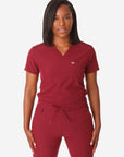 TiScrubs Women's Stretch Bold Burgundy One-Pocket Tuckable Scrub Top Tucked  Top Only Front
