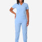 TiScrubs Women's Stretch Ceil Blue One-Pocket Tuckable Scrub Top and 9-Pocket Pants Untucked  Full Body Front