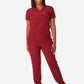 TiScrubs Women's Stretch Bold Burgundy One-Pocket Tuckable Scrub Top and 9-Pocket Pants Untucked  Full Body Front