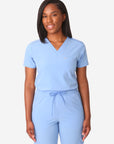 TiScrubs Women's Stretch Ceil Blue One-Pocket Tuckable Scrub Top Tucked  Top Only Front