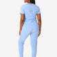 TiScrubs Ceil Blue Women's Stretch Perfect Jogger Pants and One-Pocket Tuckable Top Back View Full Body