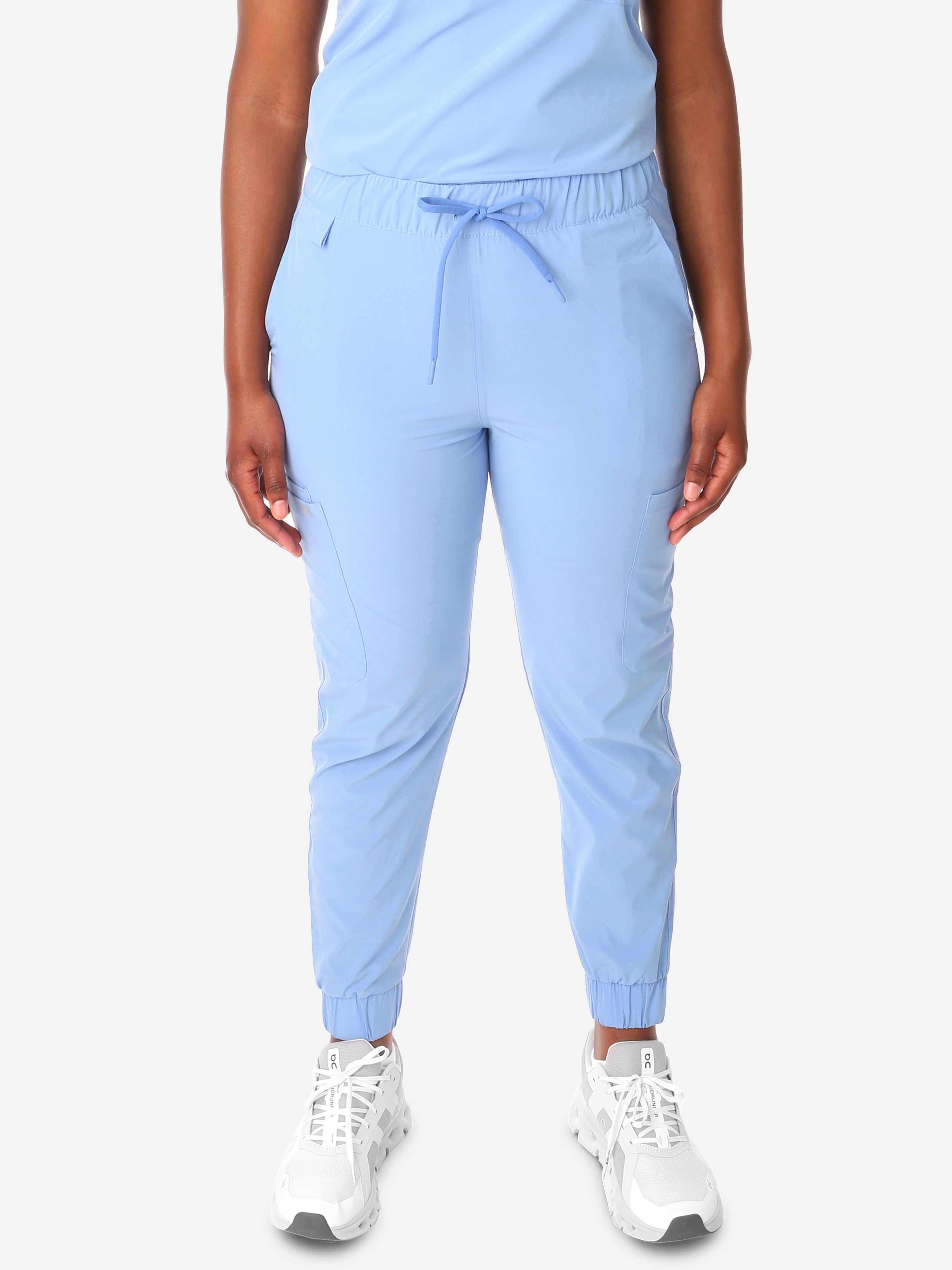 TiScrubs Ceil Blue Women&#39;s Stretch Perfect Jogger Pants Front View Pants Only